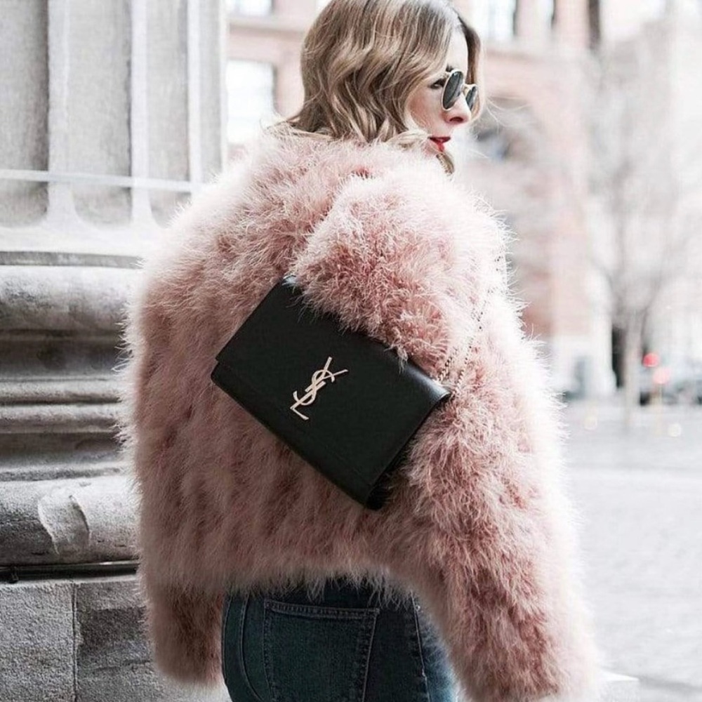 Jocelyn Blush Ostrich Feather Cropped Jacket - Picture 4 of 7